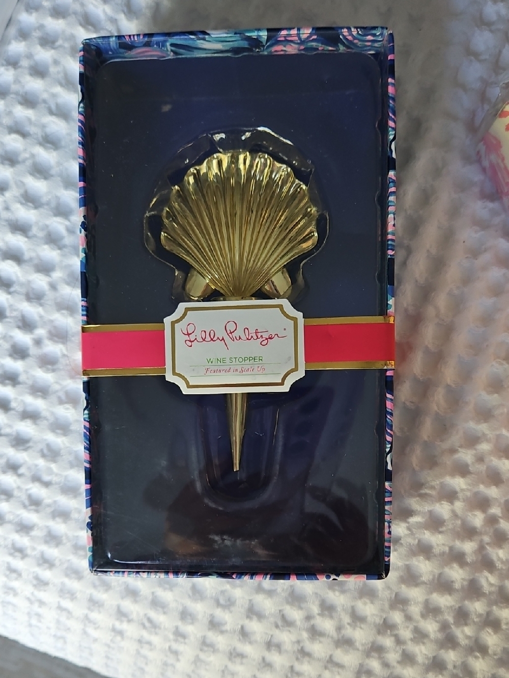 Lilly Pulitzer Gold Shell Wine Stopper with Pink Accent Band
